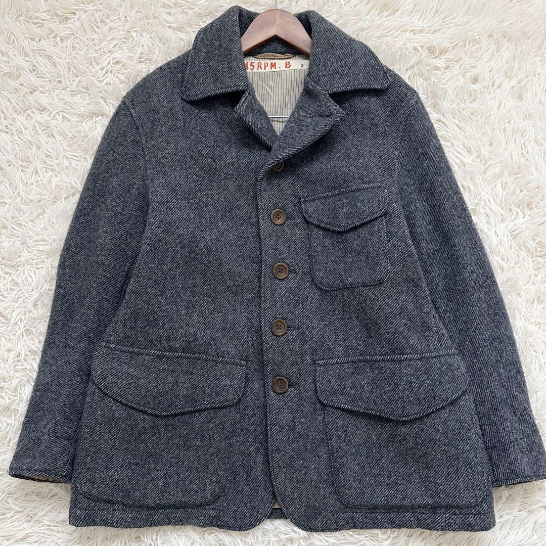 45rpm ピーコート ヘリンボーン柄 ダークグレー ウール100% L