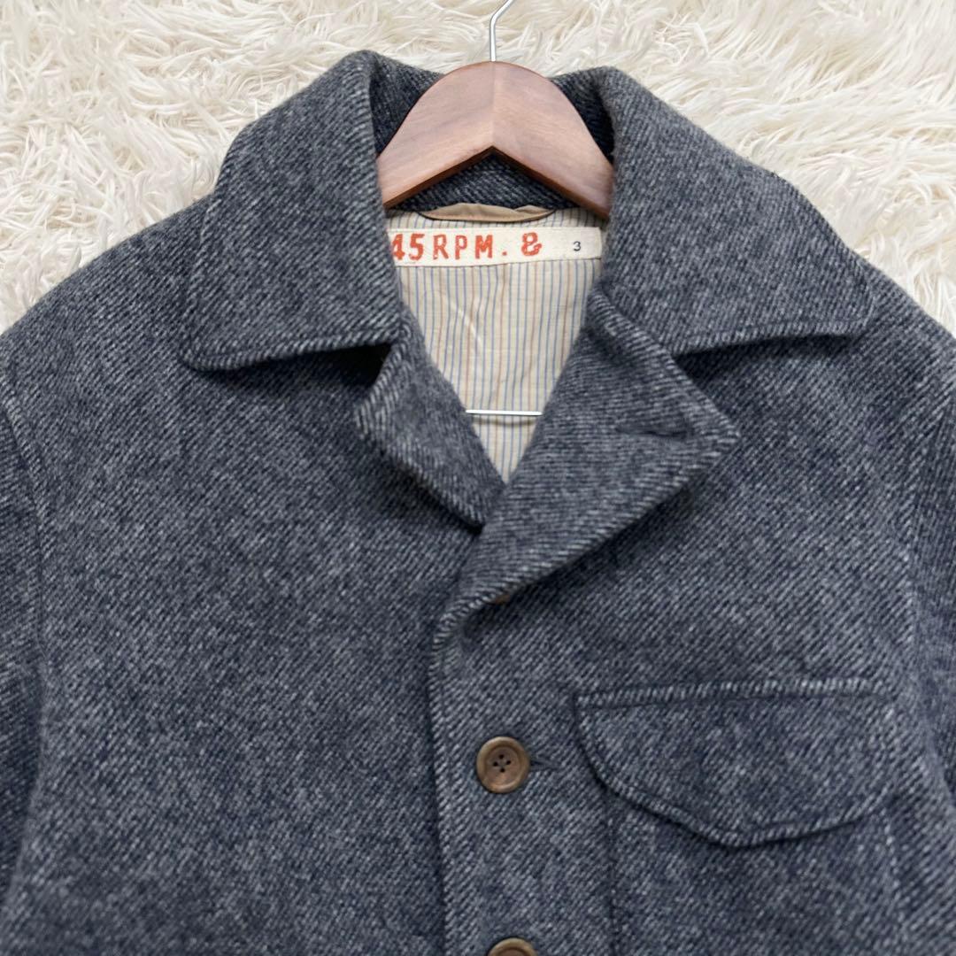 45rpm ピーコート ヘリンボーン柄 ダークグレー ウール100% L