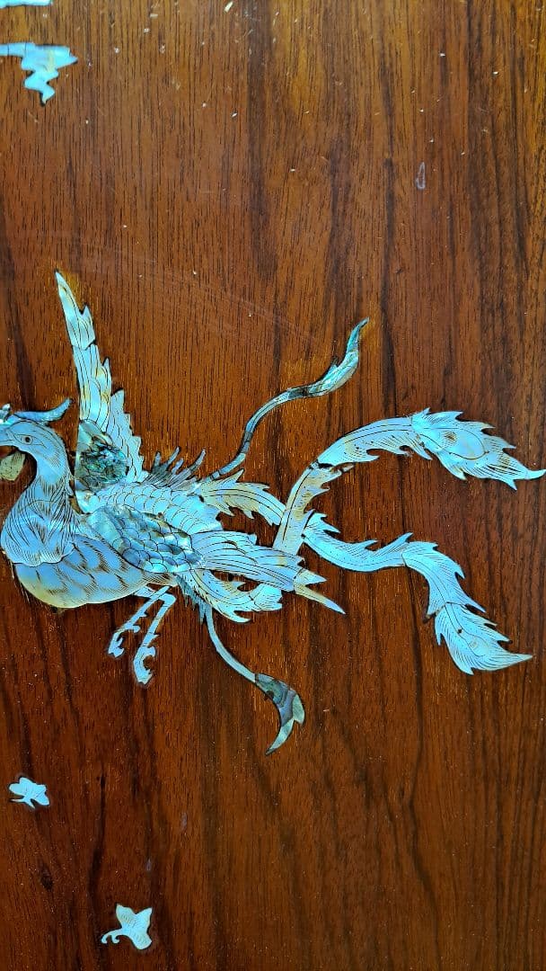 螺鈿細工　木彫り衝立　アンティーク