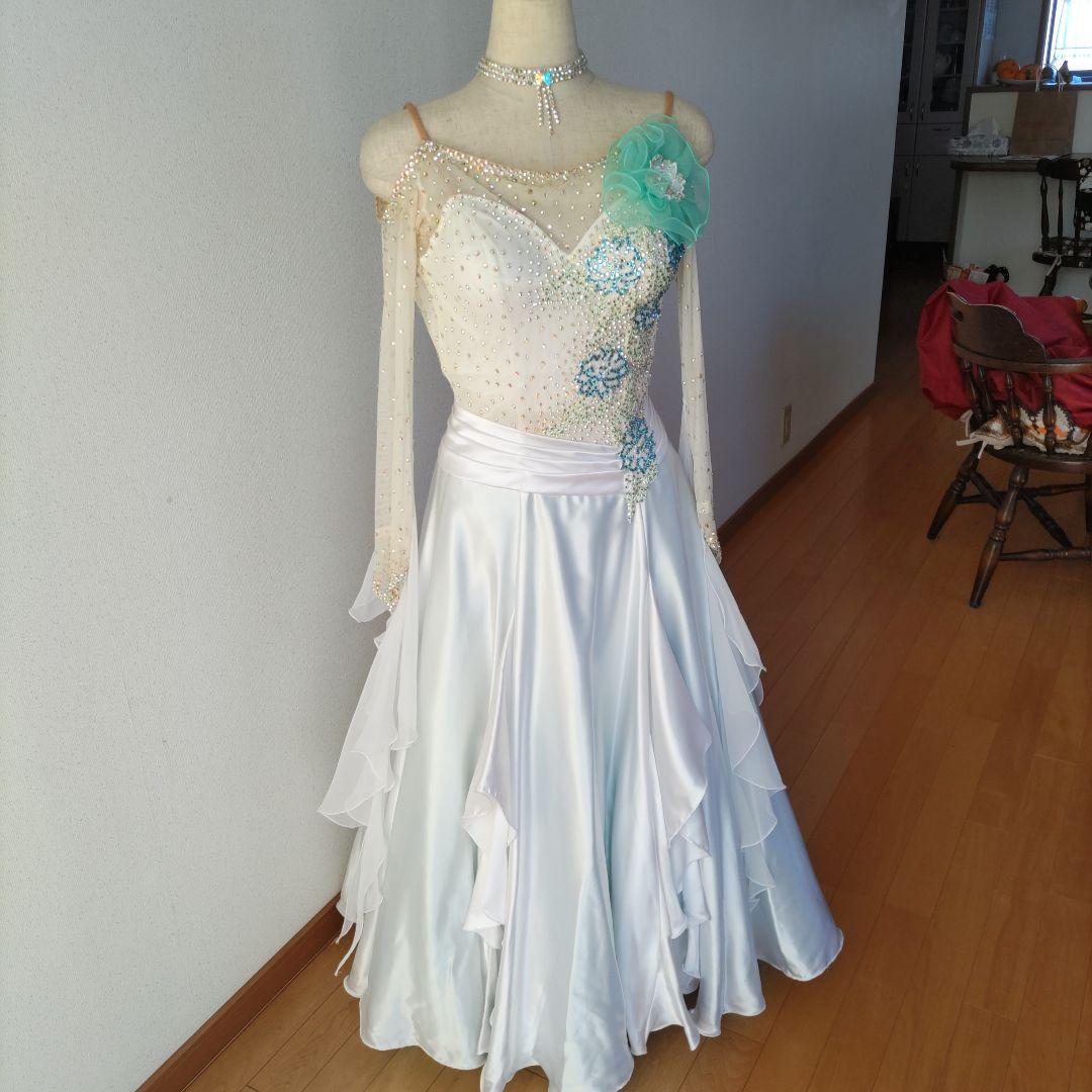 社交ダンス用ドレス ホワイトと水色