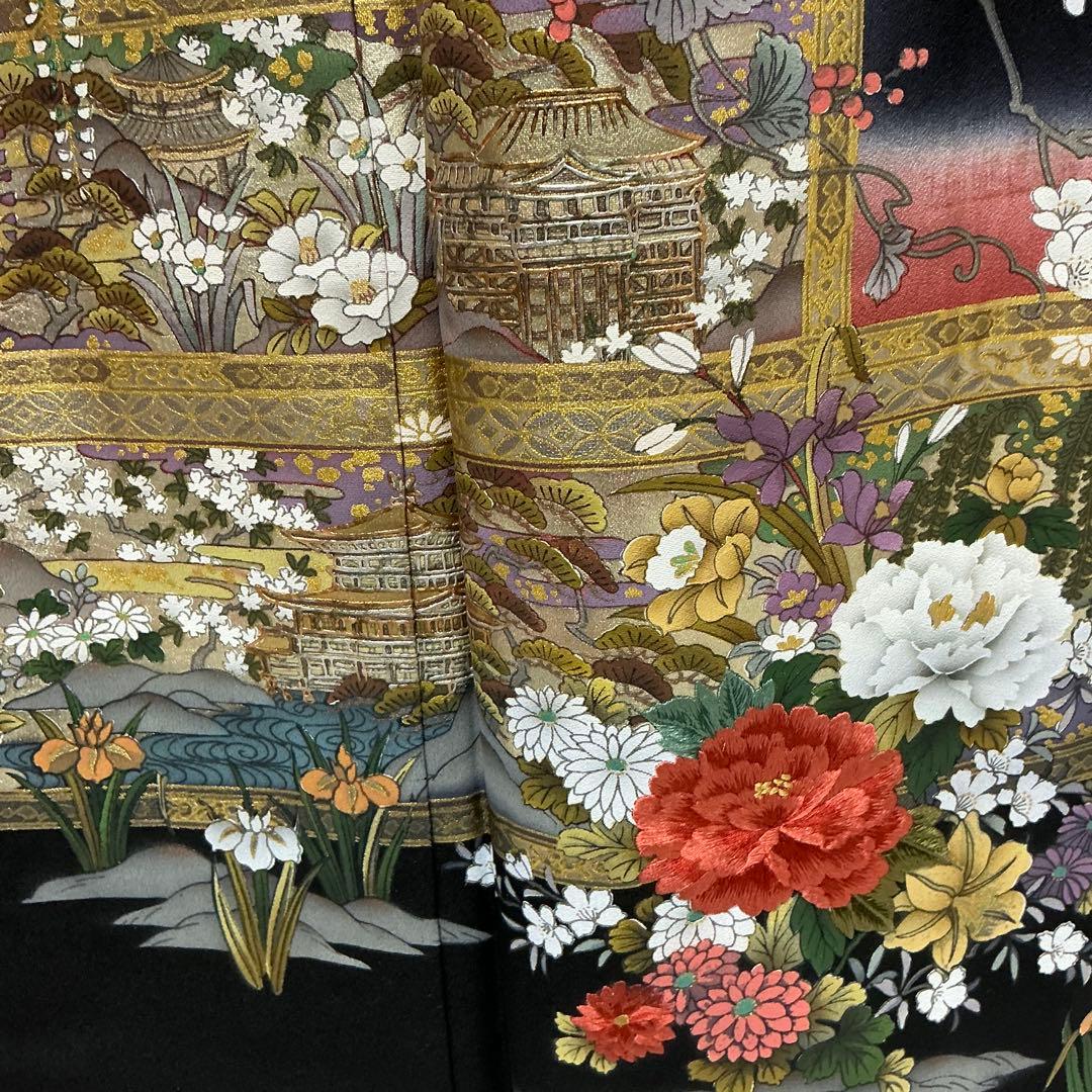 専用b236 正絹　黒留袖　比翼付　五つ紋　金銀箔　刺繍　極美品　着物