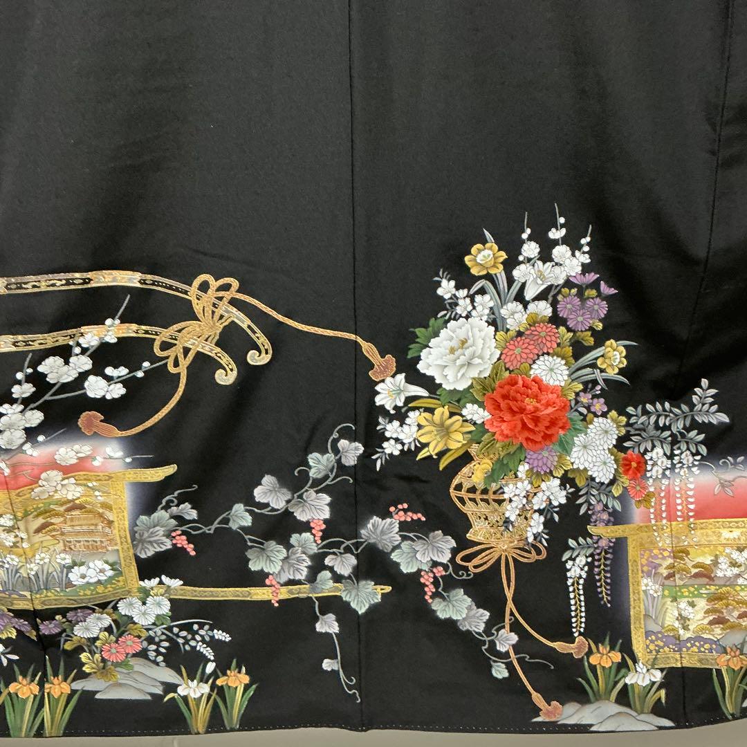 専用b236 正絹　黒留袖　比翼付　五つ紋　金銀箔　刺繍　極美品　着物