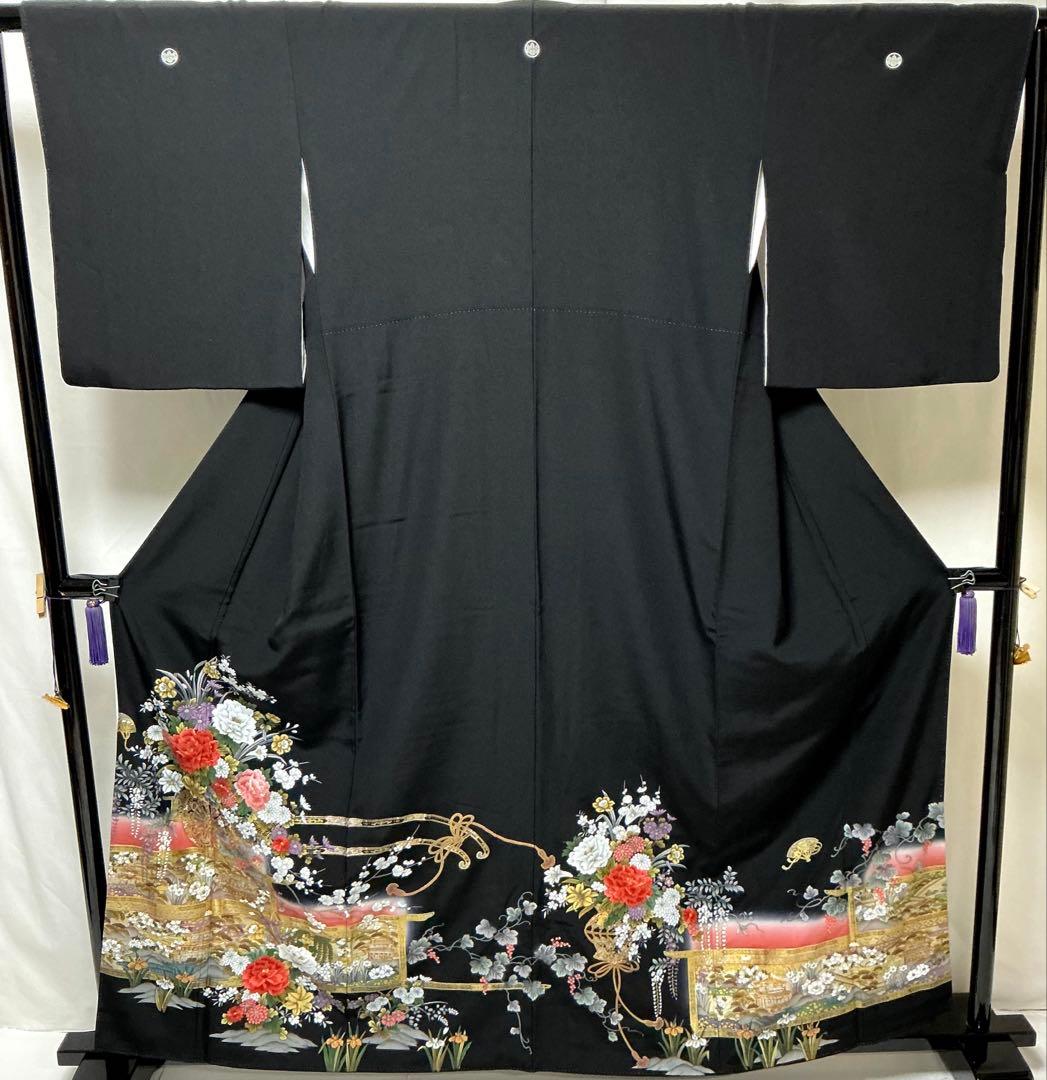 専用b236 正絹　黒留袖　比翼付　五つ紋　金銀箔　刺繍　極美品　着物