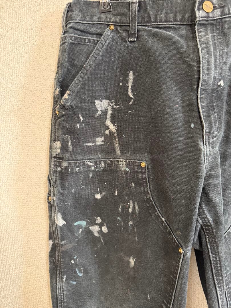 34×32 Carhartt ダブルニー 墨黒フェード 雰囲気系 ボロ