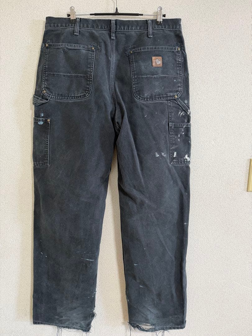 34×32 Carhartt ダブルニー 墨黒フェード 雰囲気系 ボロ