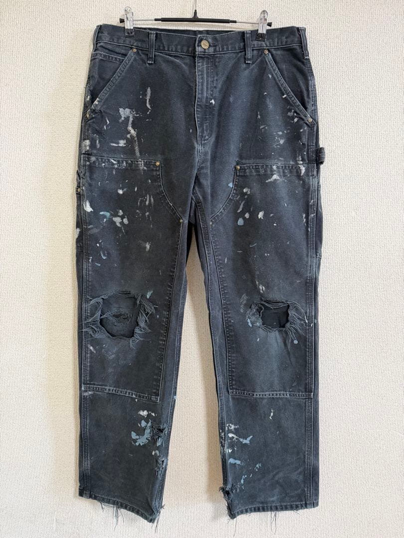 34×32 Carhartt ダブルニー 墨黒フェード 雰囲気系 ボロ