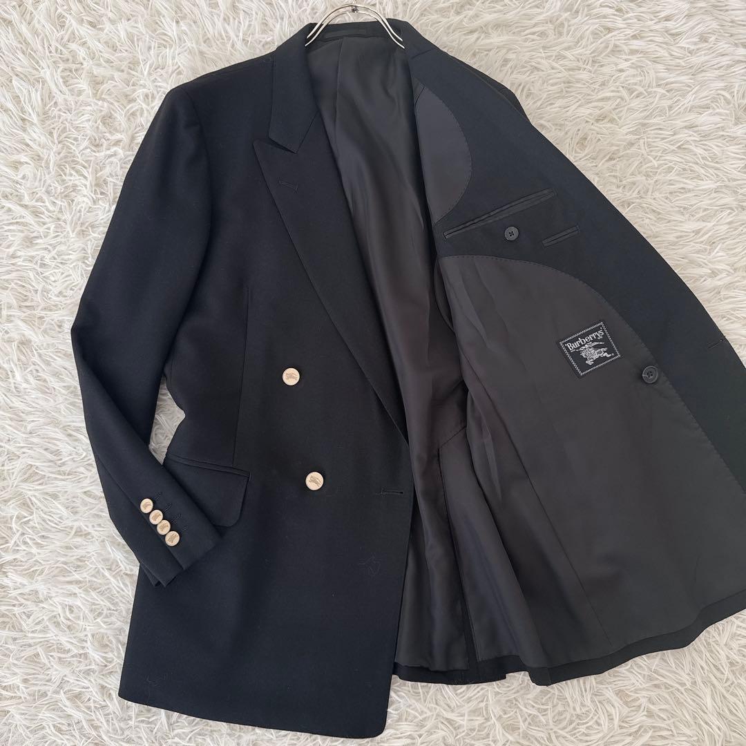 極美品 XL相当 バーバリー ブラック ブレザー ダブル テーラード 金ボタン
