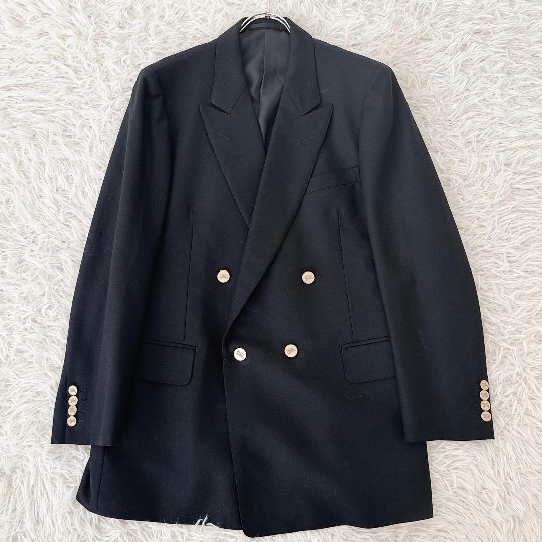 極美品 XL相当 バーバリー ブラック ブレザー ダブル テーラード 金ボタン