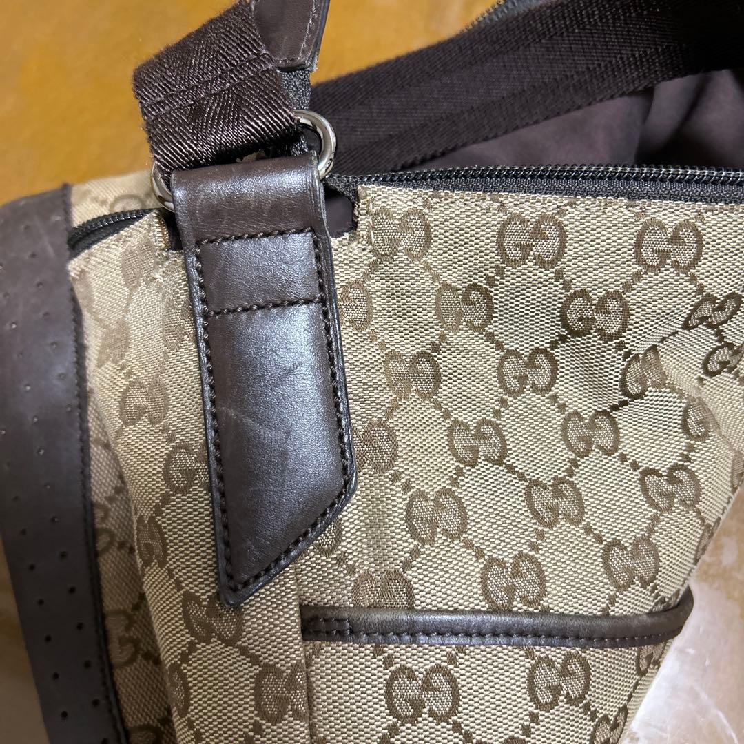 グッチ GG柄 ショルダーバッグ キャンバス レザー ベージュ ブラウン