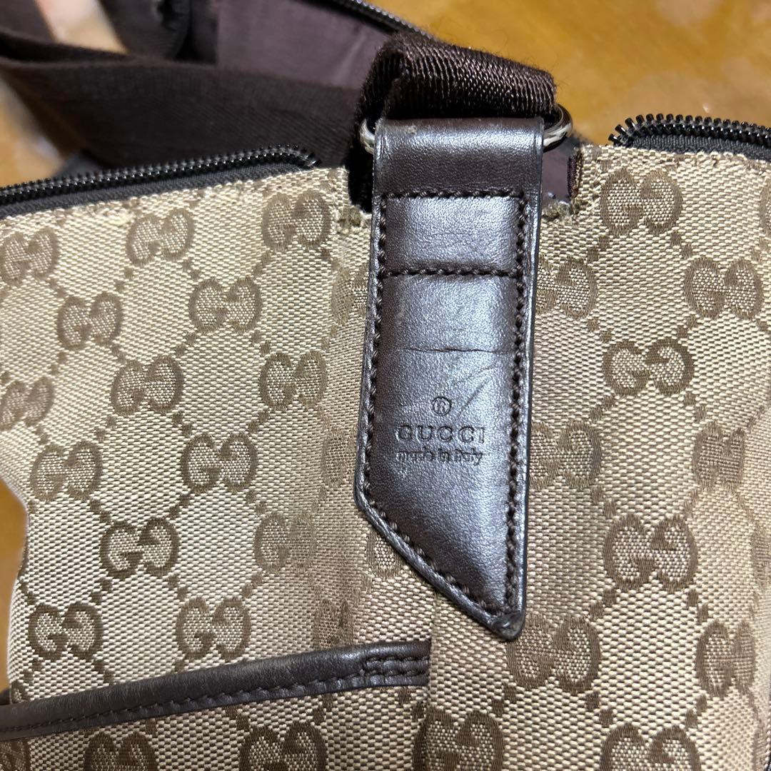 グッチ GG柄 ショルダーバッグ キャンバス レザー ベージュ ブラウン