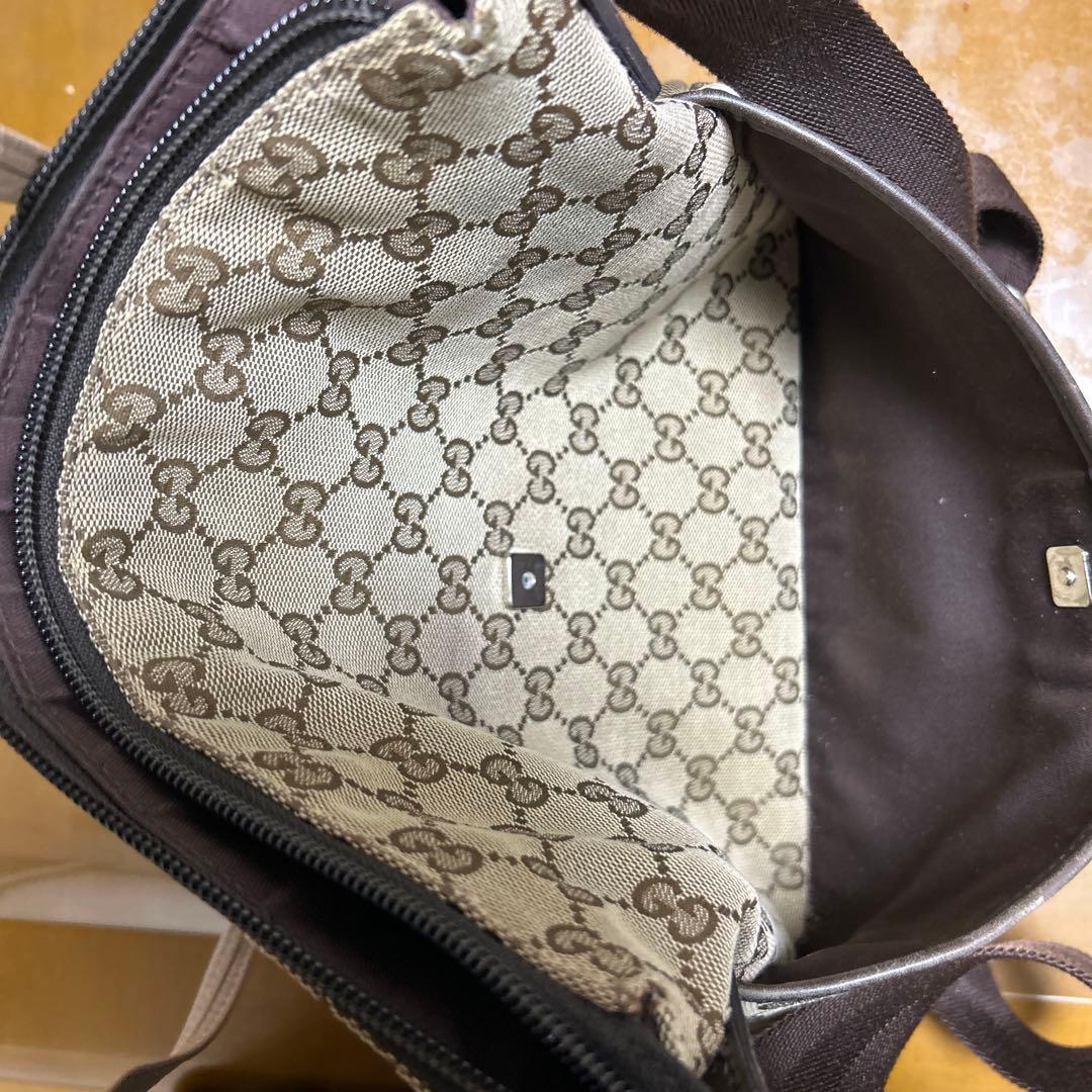 グッチ GG柄 ショルダーバッグ キャンバス レザー ベージュ ブラウン