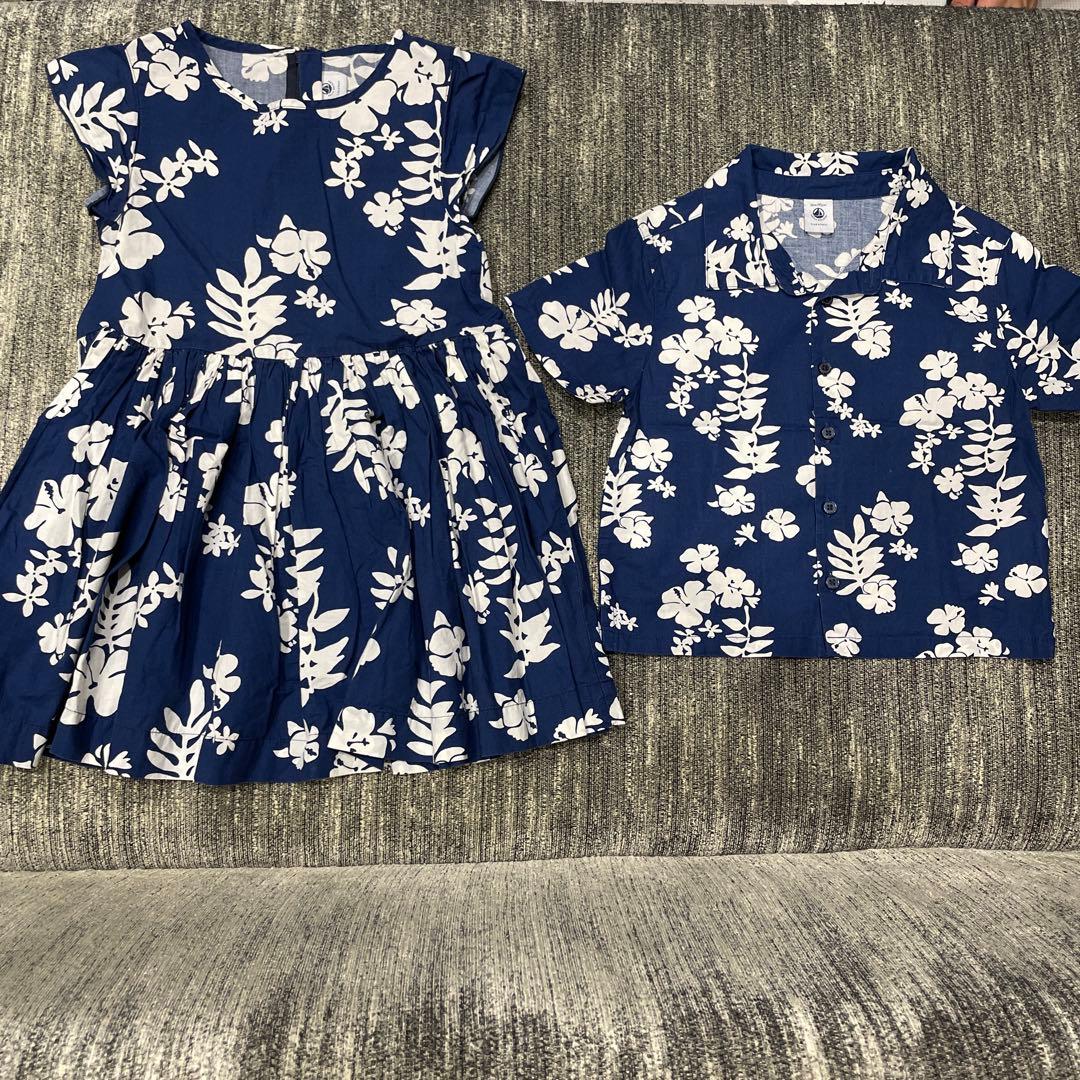 【リンクコーデ】4歳女の子&1歳男の子☆プチバトー ⭐︎水玉模様 半袖ワンピース