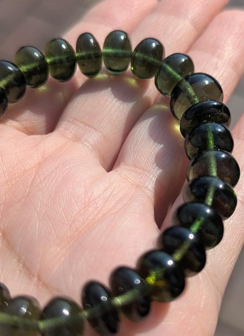 値下げ リングおまけ付き【希少極美】モルダバイトボタンタイプブレスレット