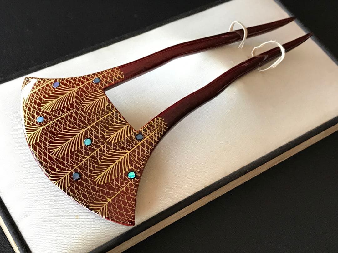 かづら清老舗　かんざし　溜色　蒔絵　螺鈿細工