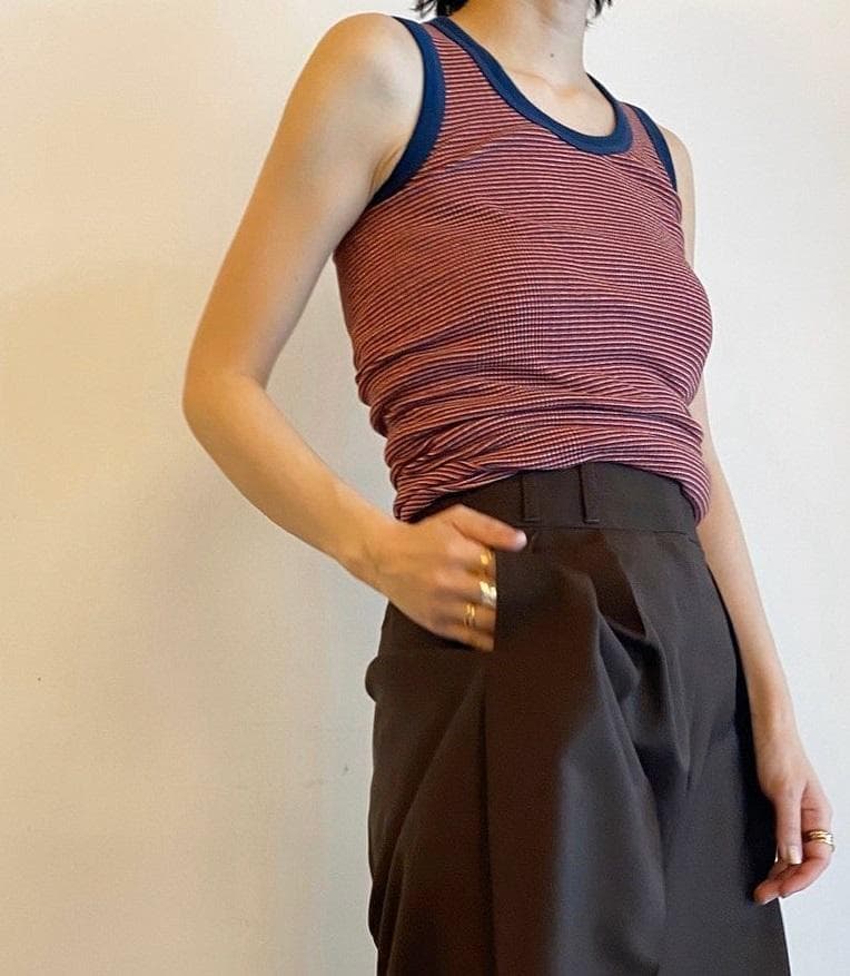 ★美品 FUMIKA UCHIDA ボーダー Uネック リブタントップ Navy