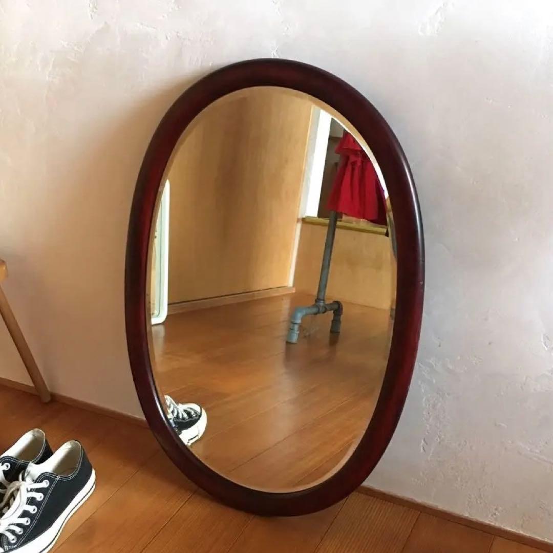 希少 オールドカリモク karimoku オーバル ウォールミラー 壁掛け鏡