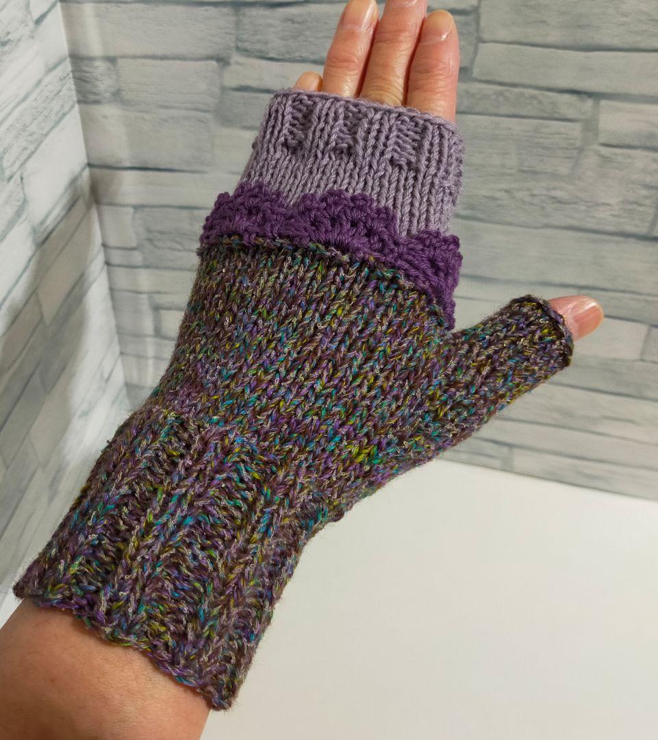 うさぴょん　7点セット　ハンドウォーマー　糸めぐり　青緑ラメ①406手編み