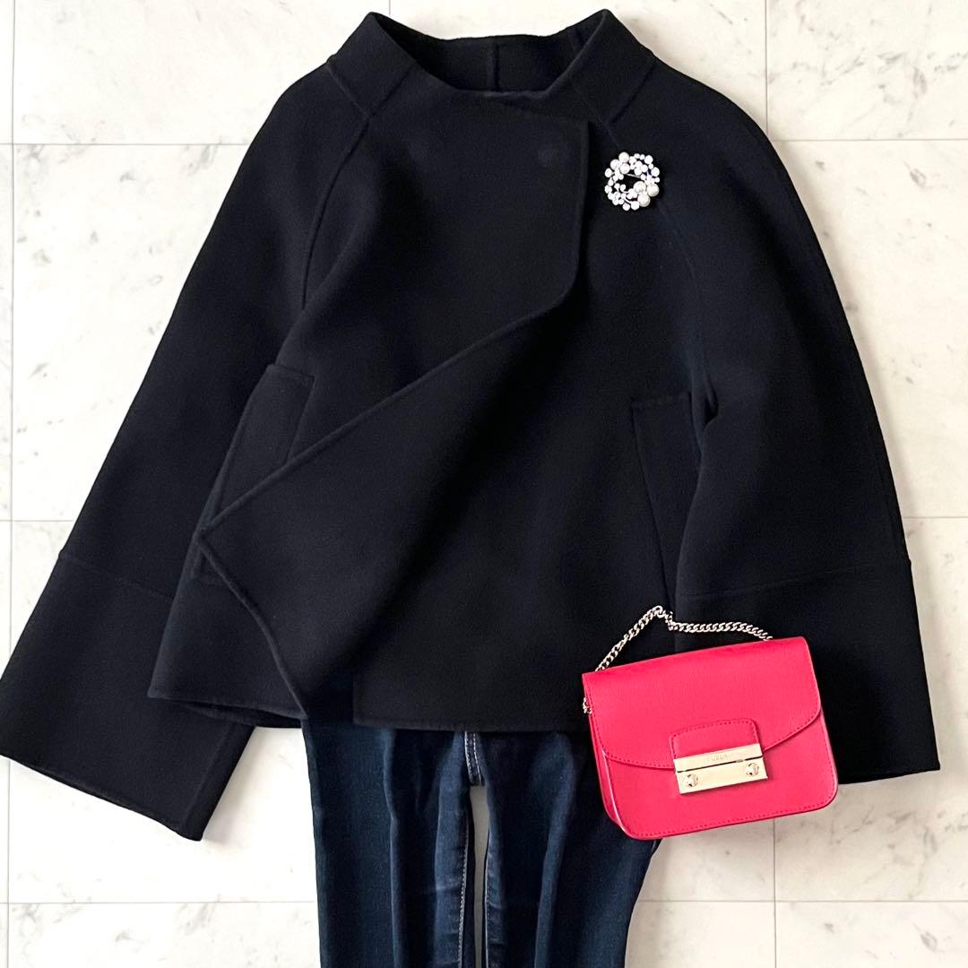 人気♪ADORE アドーア ウールノーカラージャケット 38 ブラック黒 長袖