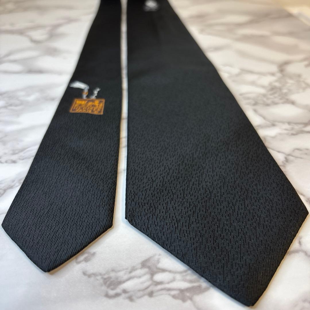 【レア✨】HERMES ネクタイ　ブラック　黒色　ホース　馬　ワンポイント　刺繍