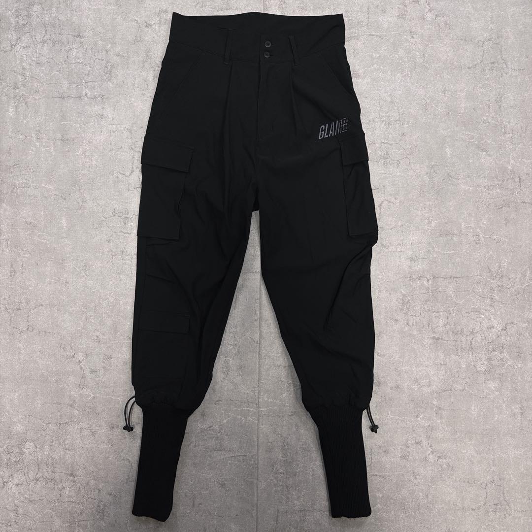 【美品】glamb グラム ロングリブ カーゴパンツ 黒 S 刺繍ロゴ サルエル