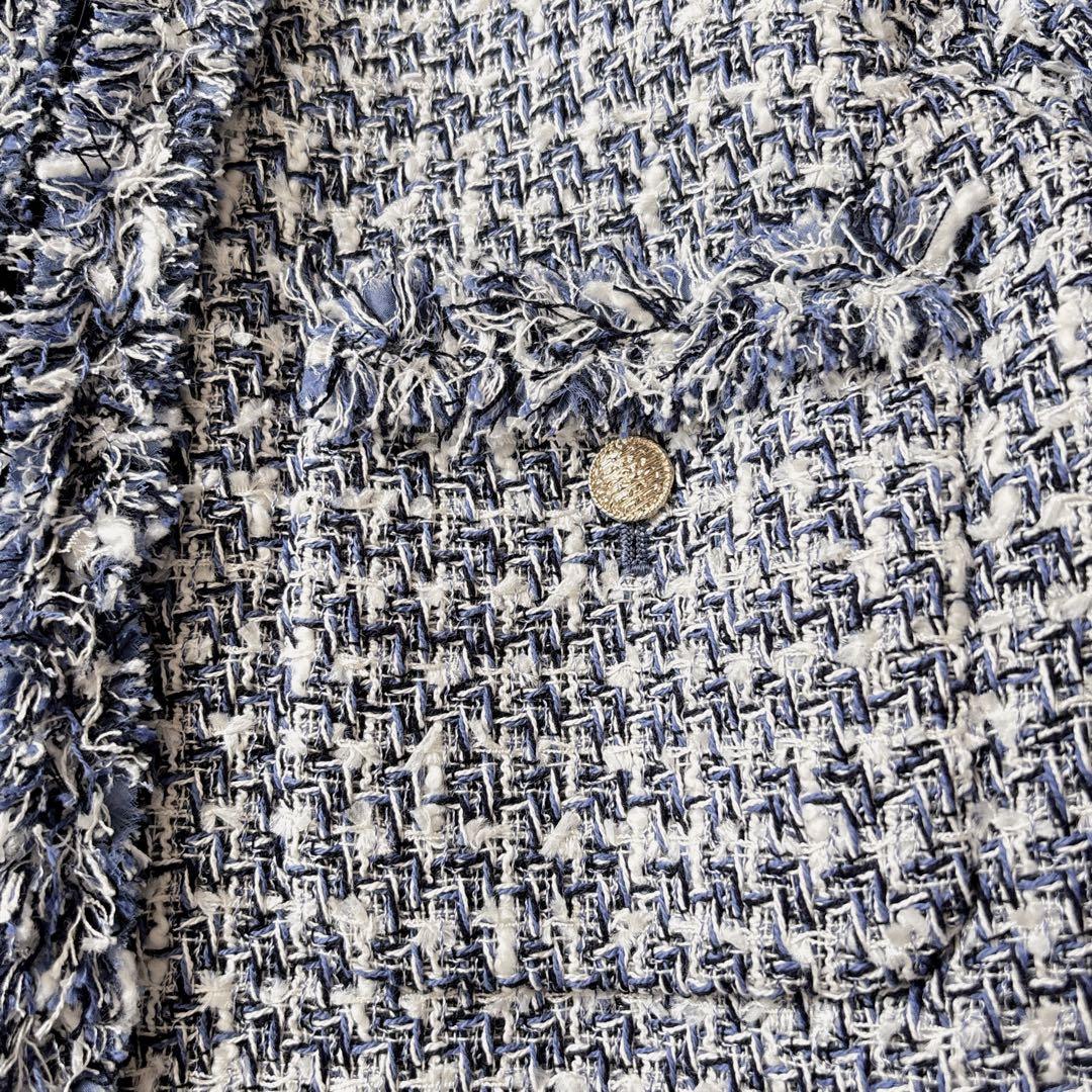 2024 ANAYI アナイ ミックスツイードノーカラージャケット フリンジ