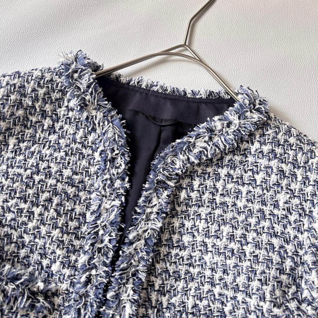 2024 ANAYI アナイ ミックスツイードノーカラージャケット フリンジ