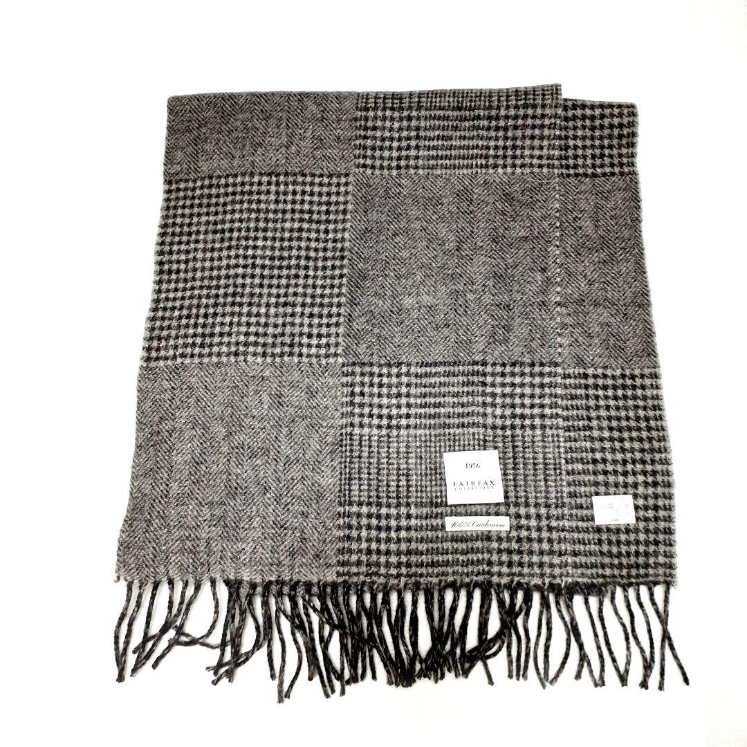 専用新品⭐FAIR FAX フリンジ 大判 マフラー ストール ブラック×グレー
