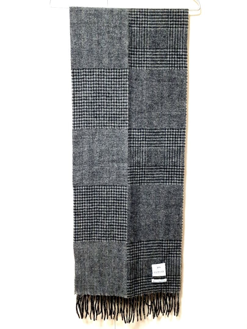 専用新品⭐FAIR FAX フリンジ 大判 マフラー ストール ブラック×グレー