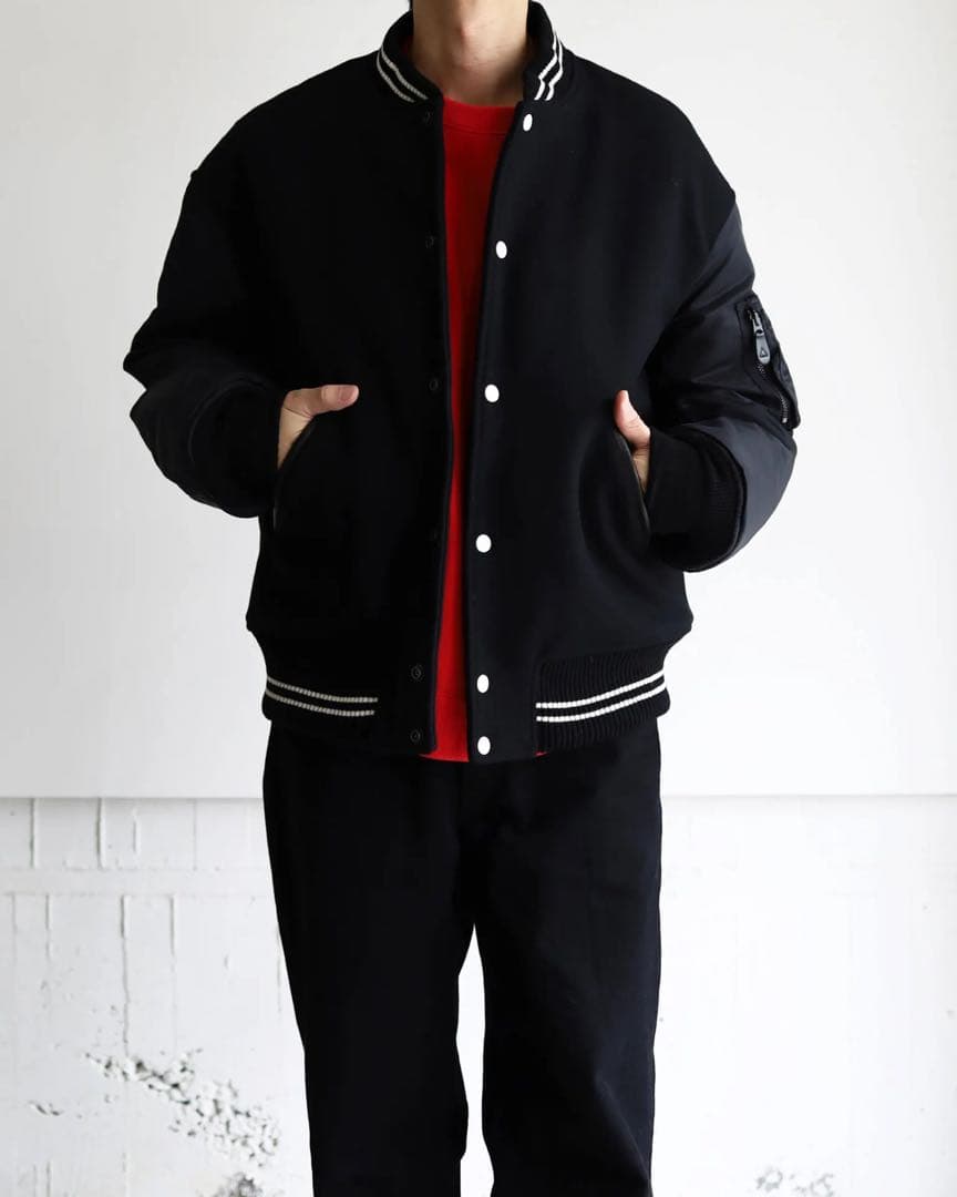 ジャケット・アウター MARKAWARE 23AW VARSITYJACKET WOOL MELTON