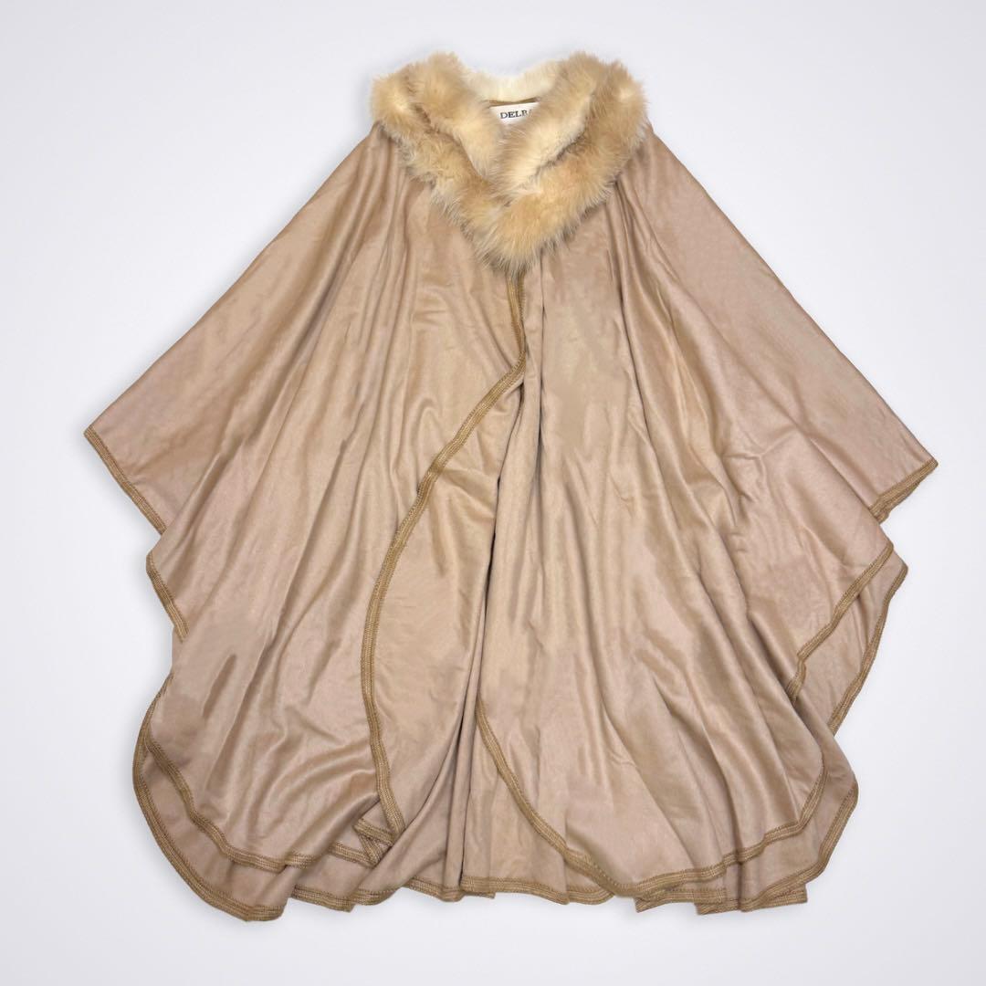【美品】DELBA イタリア製 リアルファー ポンチョコート ケープコート 上質