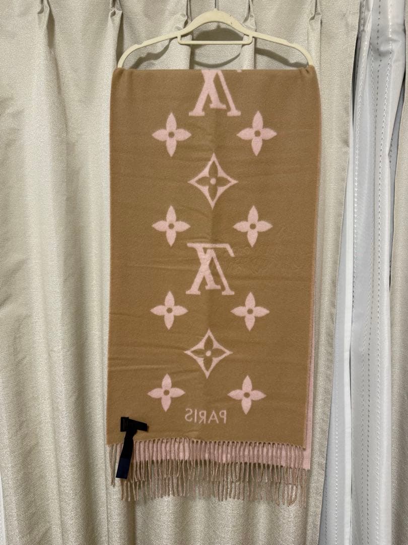LOUIS VUITTON マフラー　カシミア ピンク ブラウン