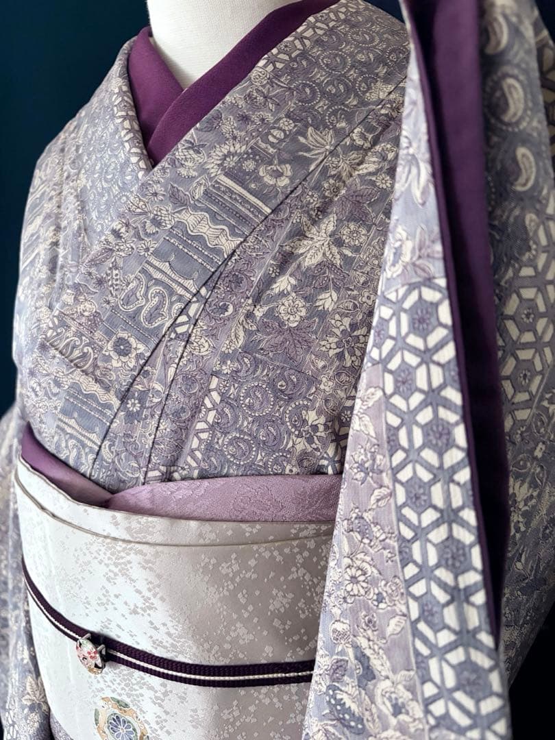 【更紗小紋】更紗切り嵌め　細やかな彫りのさまざまな柄　切り嵌め状に絶妙バランス