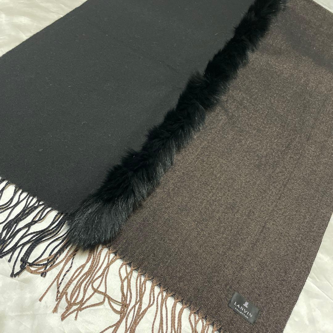 お値下げ‼︎ランバン★フォックスファー付き　大判ストール　カシミヤ/シルク　未使用