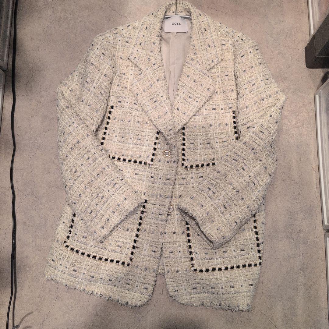 完売COEL38ツイードビッグテーラードジャケット白 ヨンア金子綾