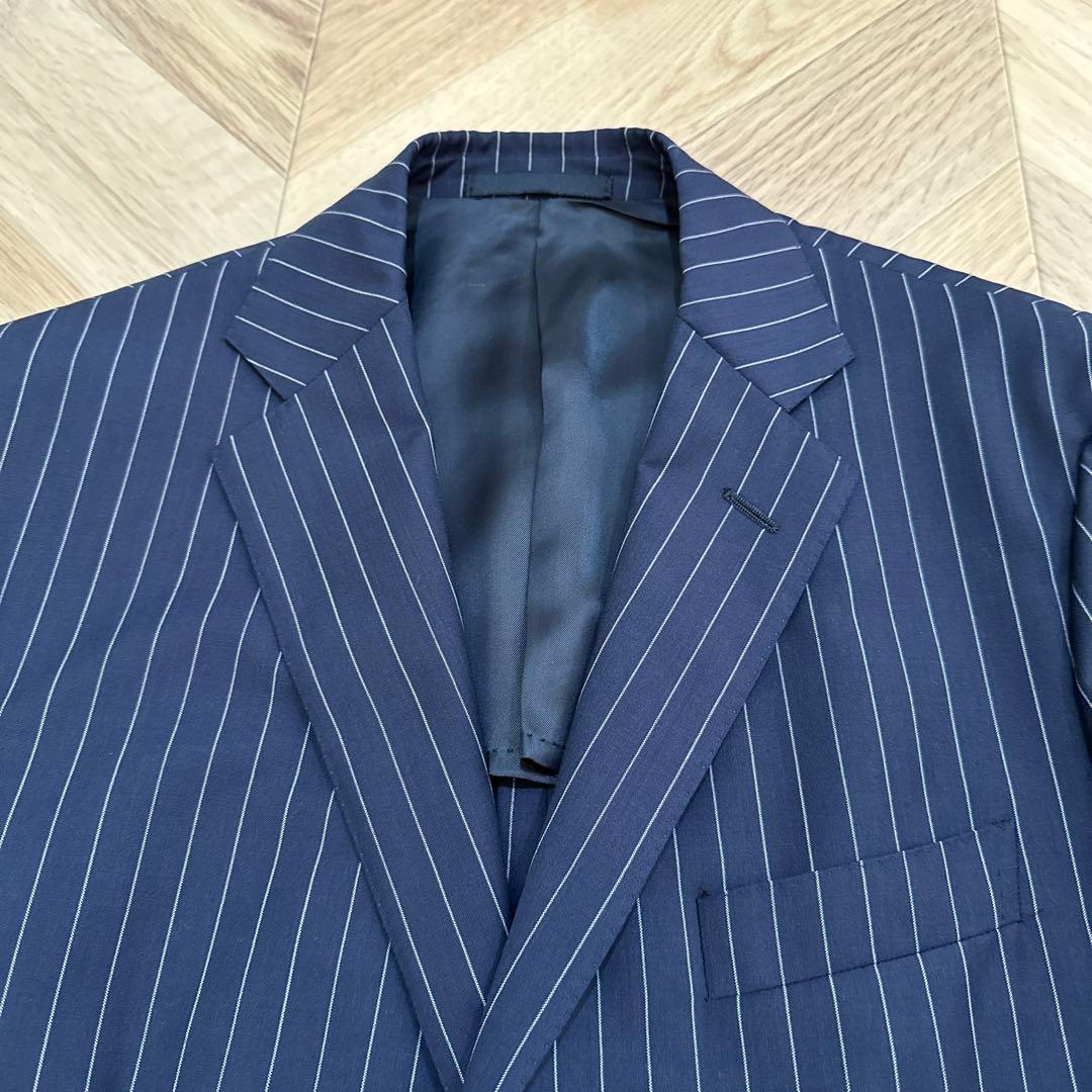 CARUSO カルーゾ　ウールモヘアストライプ　スーツ　ブルー　48サイズ