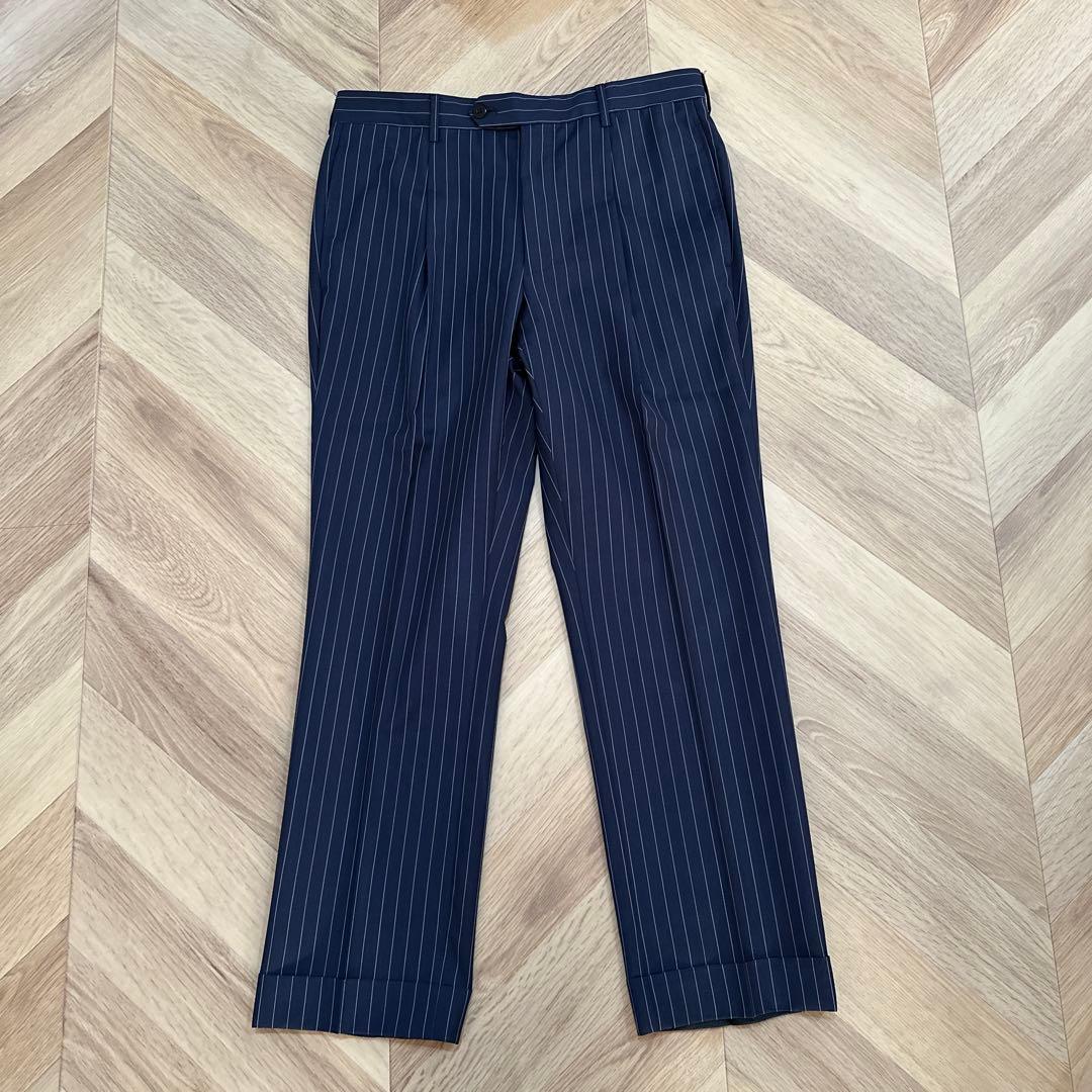 CARUSO カルーゾ　ウールモヘアストライプ　スーツ　ブルー　48サイズ