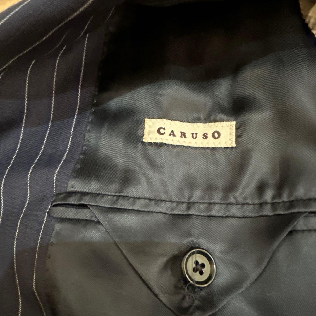 CARUSO カルーゾ　ウールモヘアストライプ　スーツ　ブルー　48サイズ