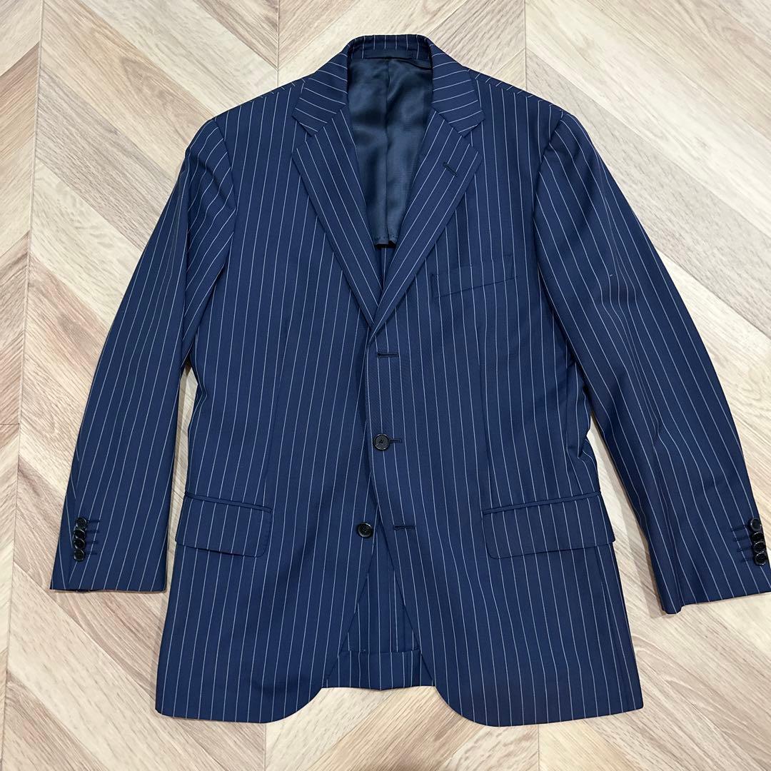CARUSO カルーゾ　ウールモヘアストライプ　スーツ　ブルー　48サイズ