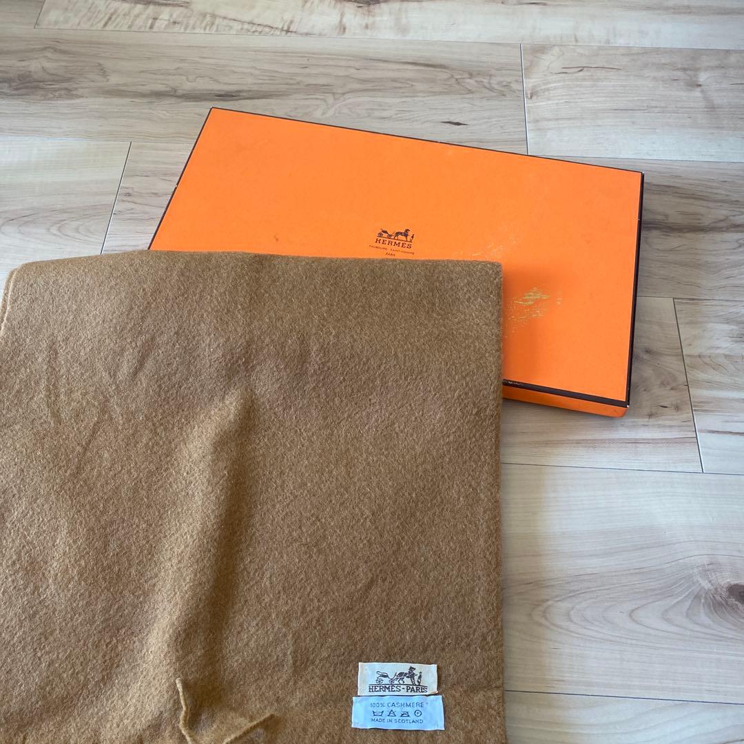 HERMÈS カシミヤ マフラー ブラウン 約140cm x 30cm