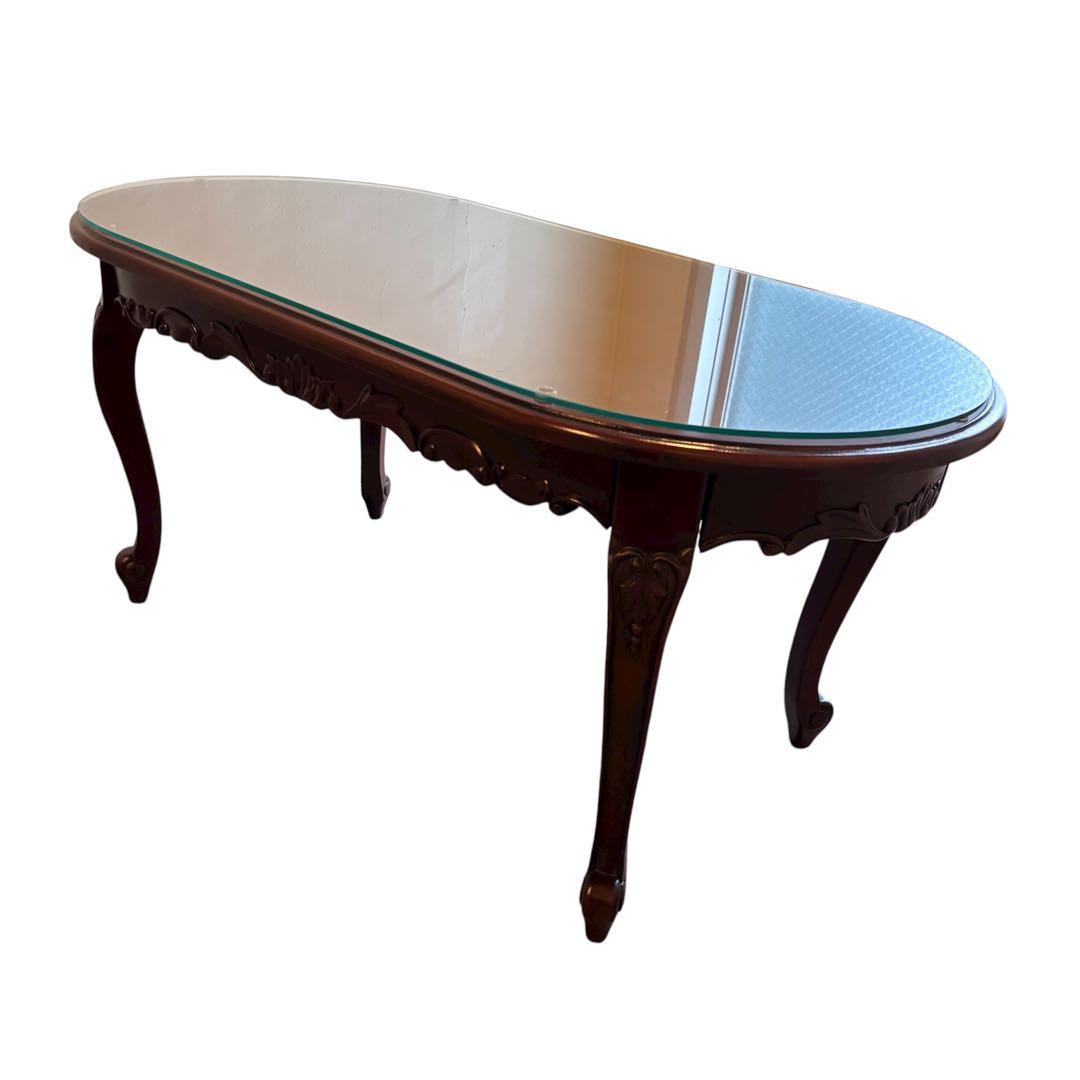 イタリアンクラシカルデザイン アンティーク調　ローテーブル ガラス天板 猫脚