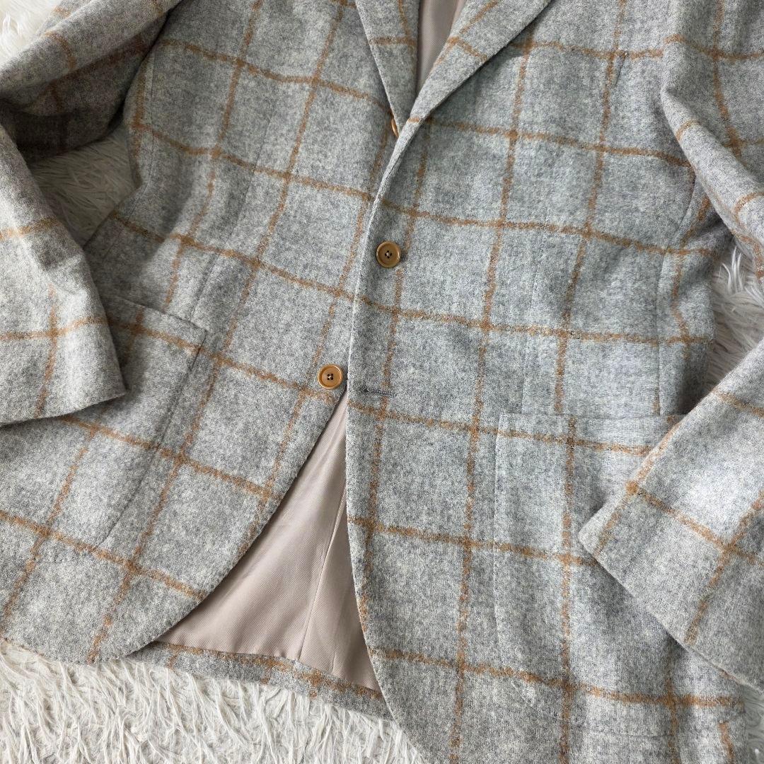 【アルパカ85%!!!】ビームスエフ テーラードジャケット チェック グレー系