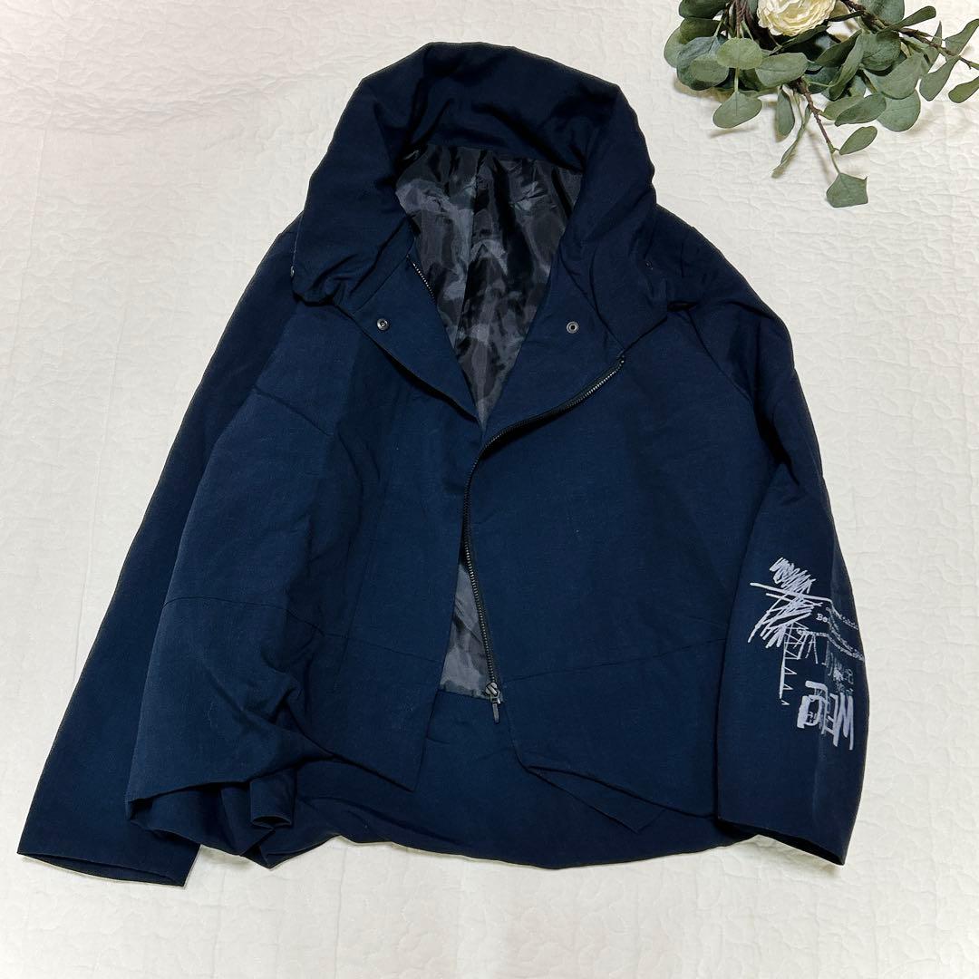 芽風 定価6.9万 近年 ロゴタフタ ジャケット アウター ネイビー 38