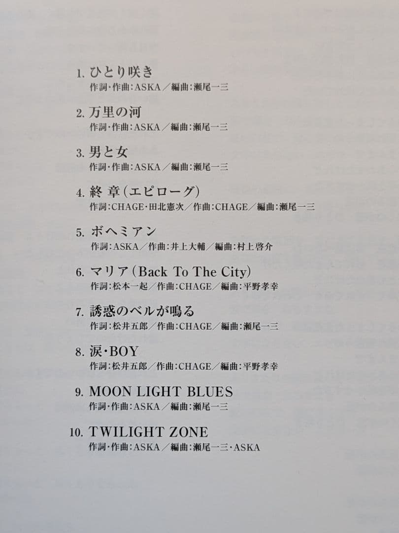 CHAGE &　ASKA 紙ジャケット仕様　初回生産限定盤　男と女　エピローグ