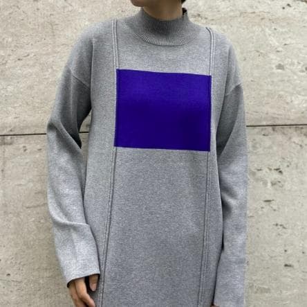 美品　UN3D.　アンスリード　ポイントカラーニットワンピース　グレー　38