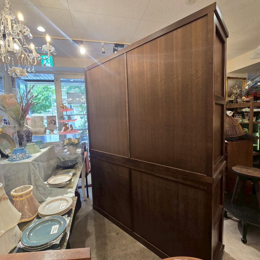 【高級】 無垢材 食器棚 引き戸 幅148㎝ カップボード 収納棚 和風 民芸