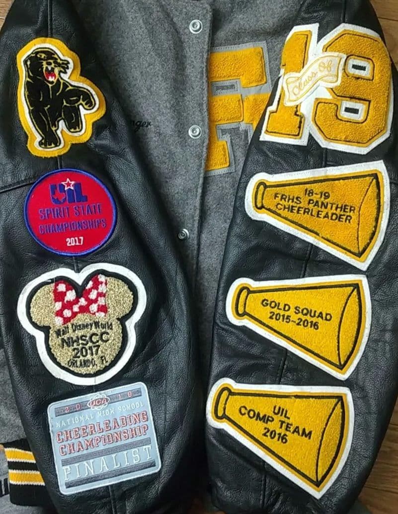 刺繍パイルワッペン 袖レザー 切替 ラインストーン ウール カレッジ スタジャン