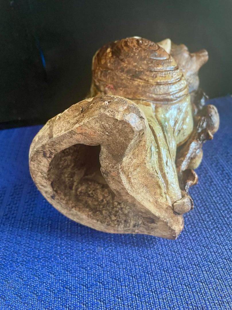 【信楽焼】陶器製タヌキ像 杖付き 招福開運 H28㎝ 現品中古