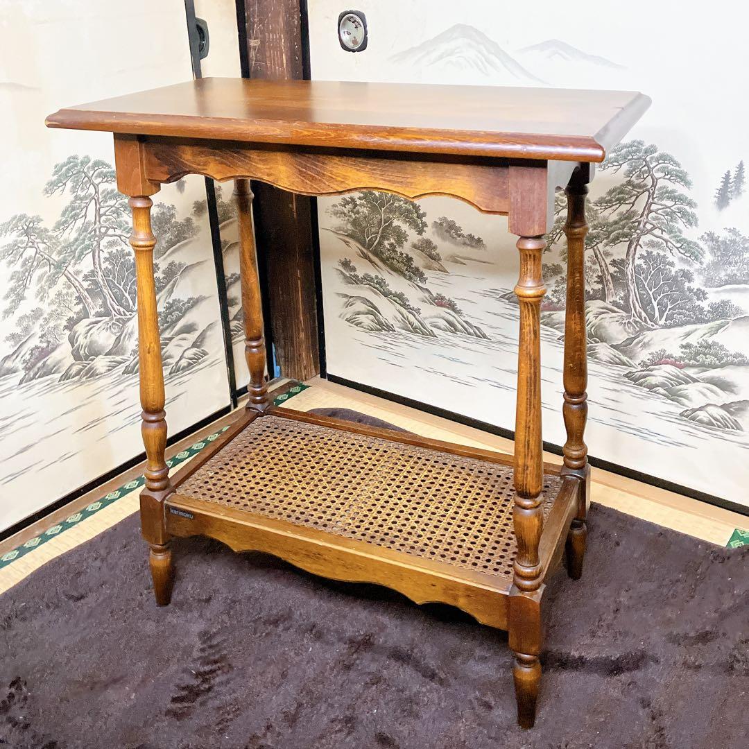 karimoku カリモク 木製 コンソールテーブル ラタン棚付き 幅60