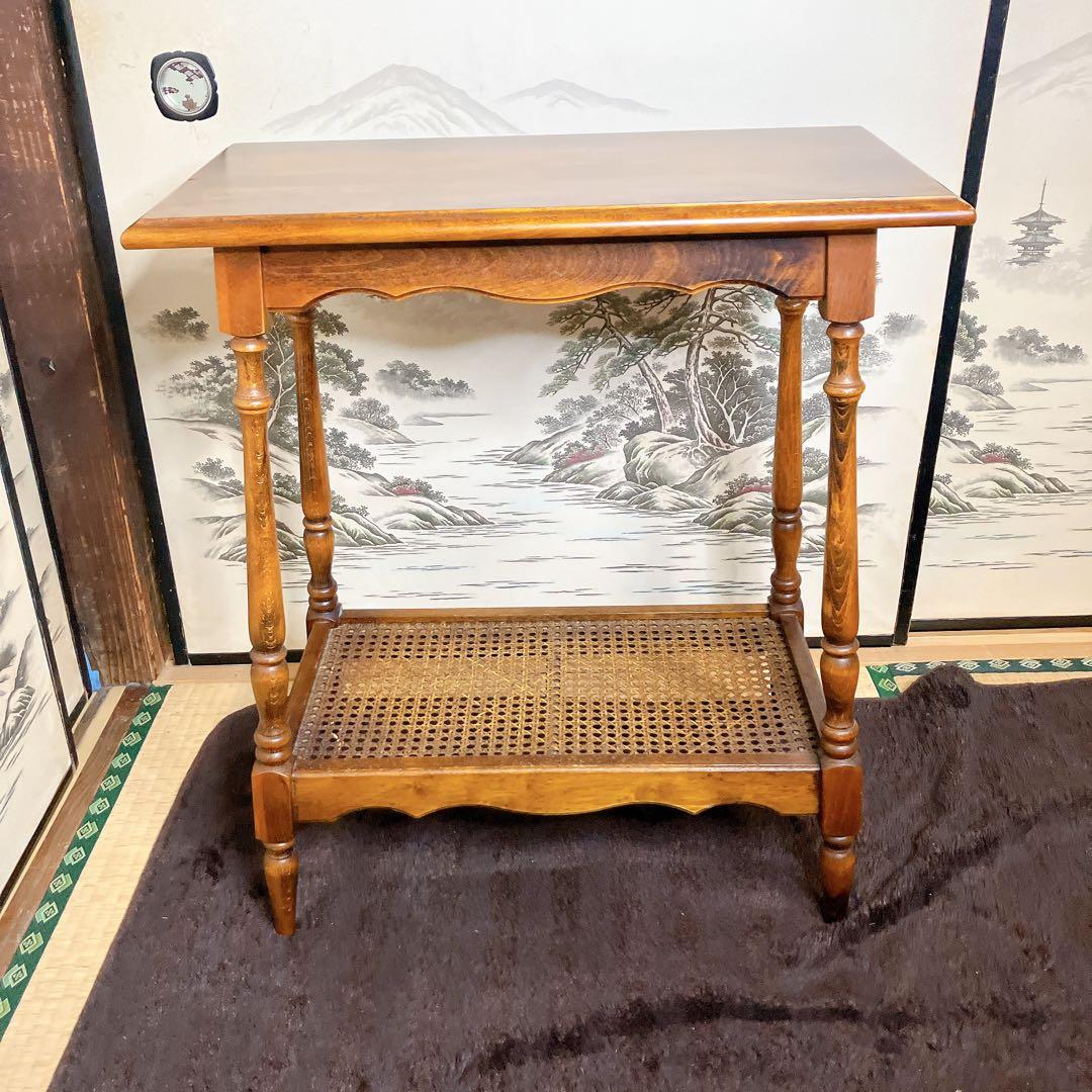 karimoku カリモク 木製 コンソールテーブル ラタン棚付き 幅60