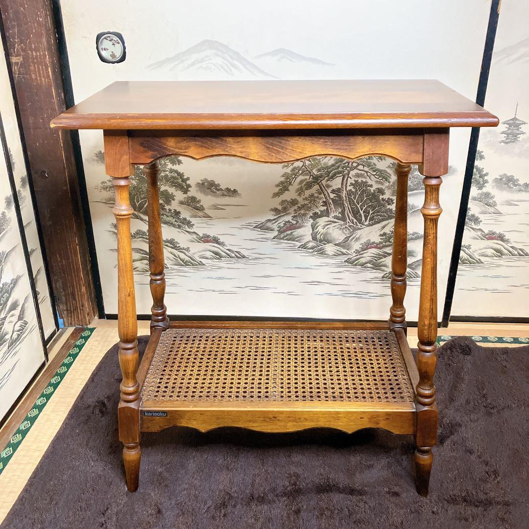 karimoku カリモク 木製 コンソールテーブル ラタン棚付き 幅60